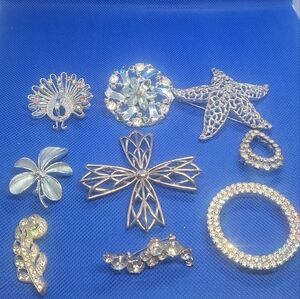 Vintage Silver Tone Brooch 10 Pcs Bundle